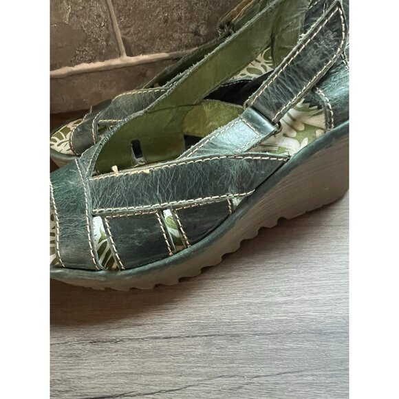 Fly London Yall Green Wedge Womens Sz 37 6.5/7 US - Picture 9 of 16